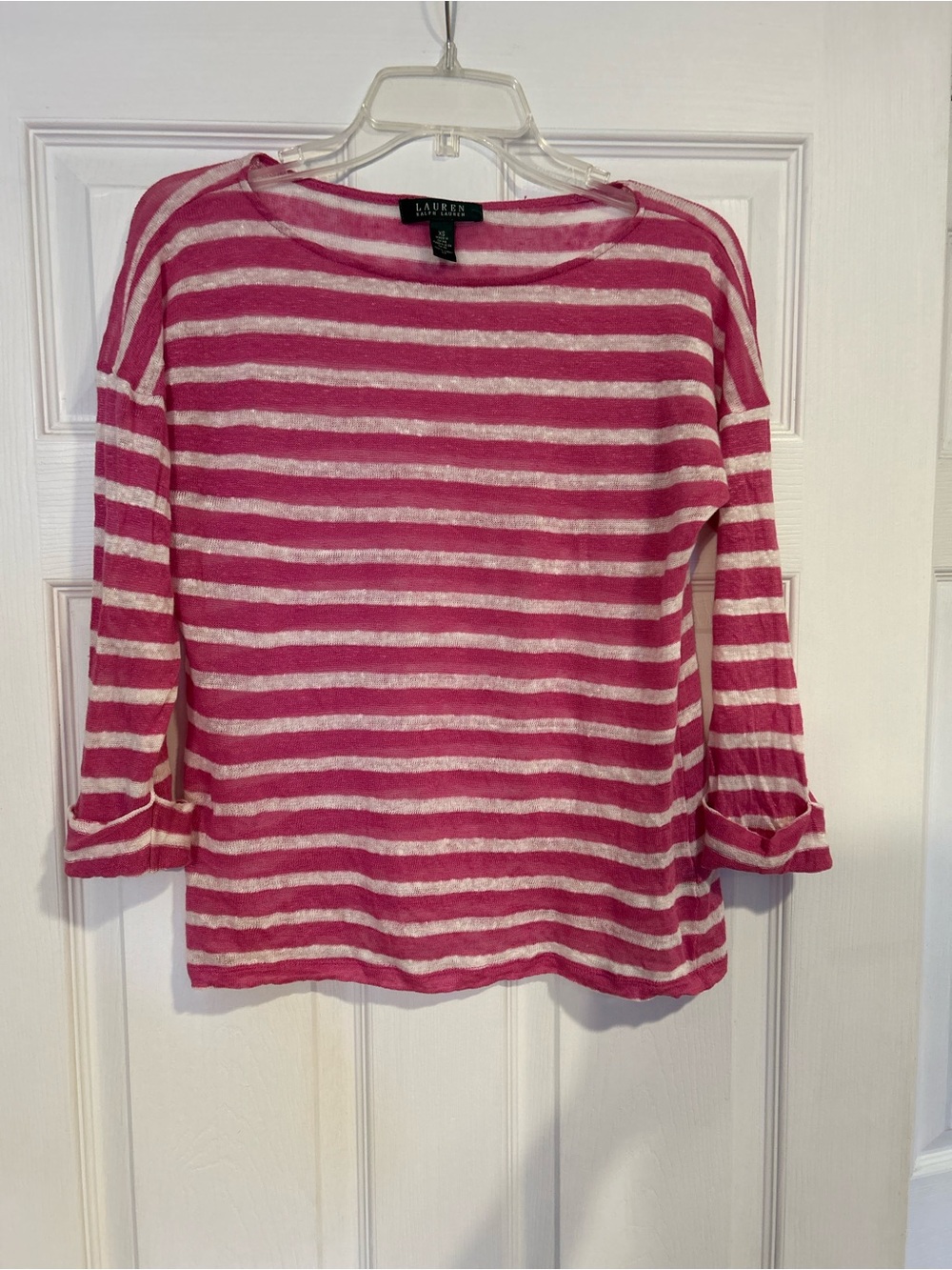 Ralph Lauren Pink and White Striped Boatneck Top